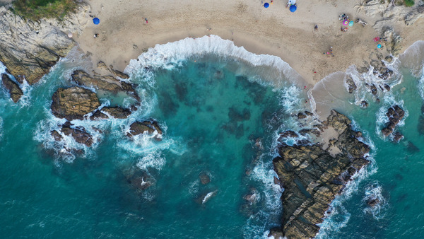 top down shot of rocky ocean coast